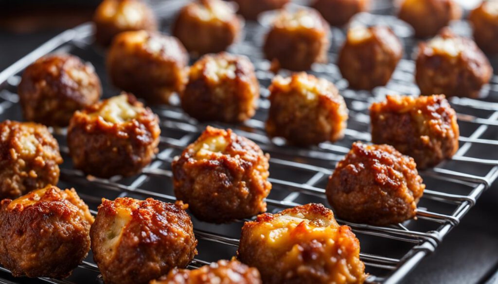 perfectly cooked frozen meatballs in an air fryer